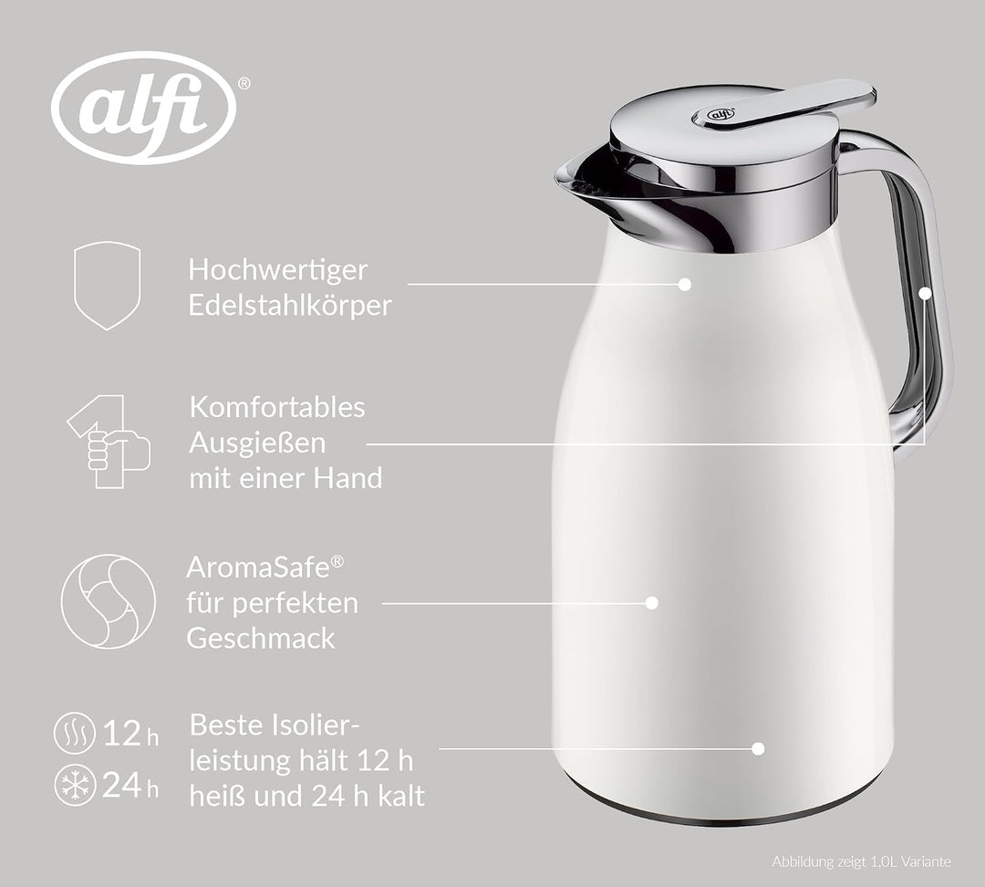 alfi SKYLINE Isolierkanne 0,65 l, 12 h heiss, coconut white mat | 24 h kalt, Hartglaseinsatz, Edelst