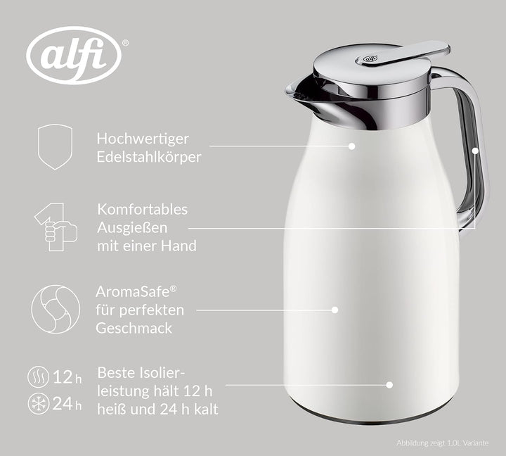 alfi SKYLINE Isolierkanne 0,65 l, 12 h heiss, coconut white mat | 24 h kalt, Hartglaseinsatz, Edelst