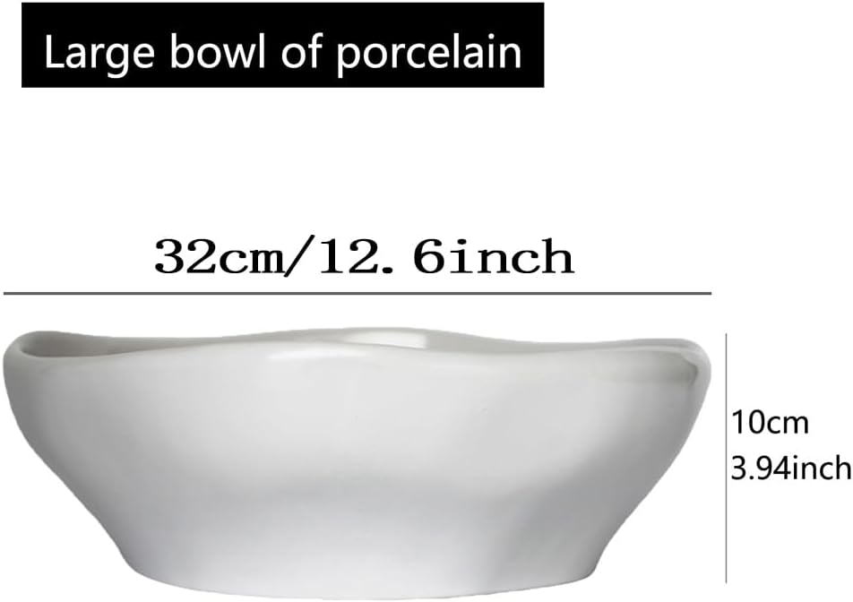 32 cm grosse Obstschale, weisses Porzellan, Salat-Servierschale, Obstkorb für Küche oder Brotkorb, T