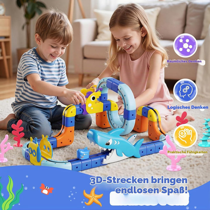 EUCOCO Spielzeug ab 3 4 5 6 7 8 Jahre Junge, Clickrail Electric Train Set 117 PCS Ozean-Thema Cubix