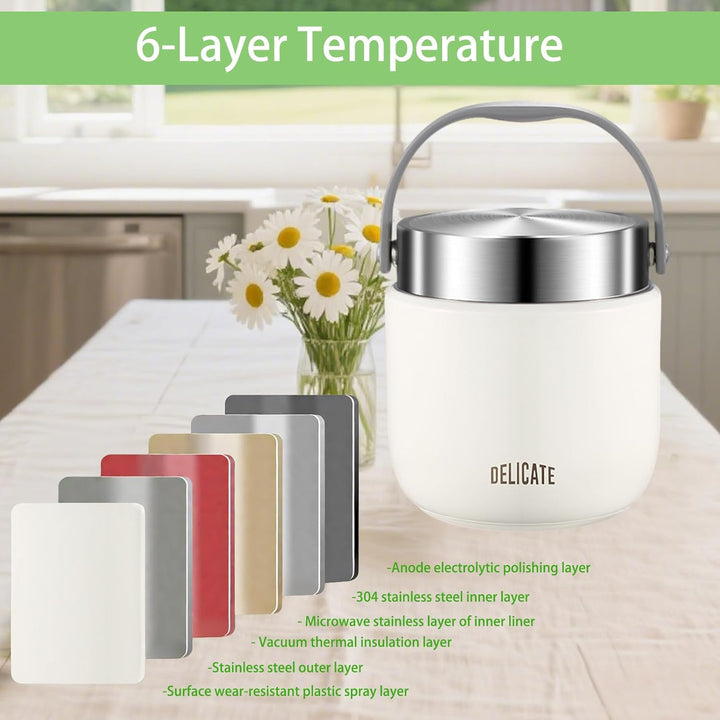Thermobehälter für Essen 1200ml Edelstahl Warmhaltebehälter mit Faltbaren Löffel Thermobecher Essen