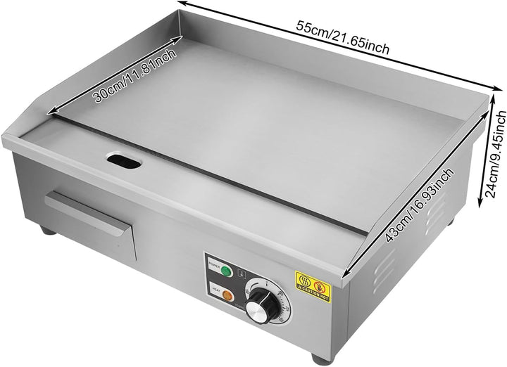 Grillplatte Bratplatte 3000W,22 Zoll Kommerzielle Rechteckig Elektrische Grillplatte aus Edelstahl F