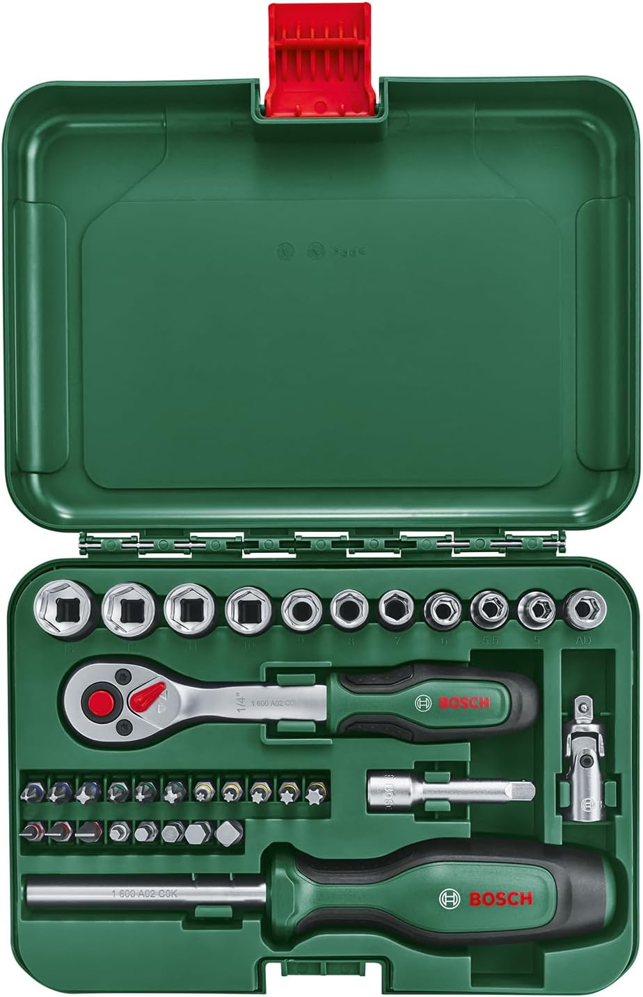 Bosch Home and Garden Ratschen / ¼"Steckschlüsselsatz-Set, 34-teilig (hochwertiger und vielseitiger,