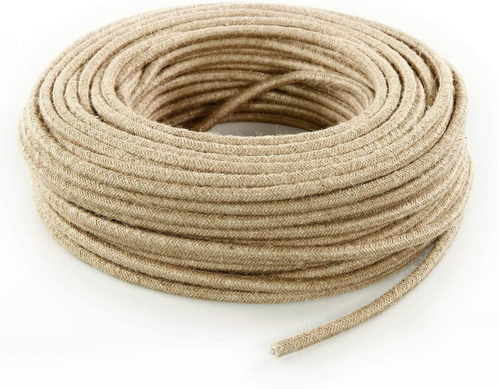 Textilkabel für Lampe, Stoffkabel 3-adrig (3x1,50mm²) - Jute. Made in Italy (10 Meter), 10 Meter