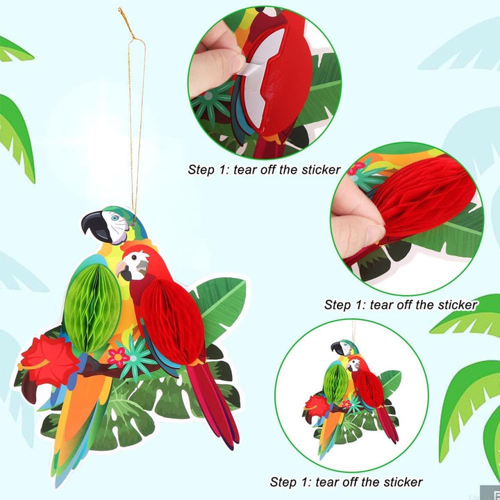 36 Stück Tropische Vögel Wabenausschnitte, Hängend Papagei Papier Ausschnitte Hawaii Sommer Strand L