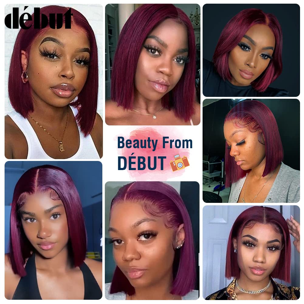 DÉBUT Glatte Bob Perücke, Echthaar, T-Teil, Spitzenfront, Bob-Perücke, vorgezupft, mit Babyhaar, 150