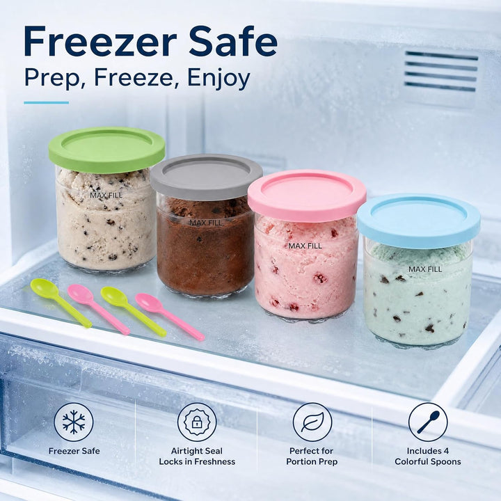 4er-Set Eisbehälter mit Deckeln, 473ml, Spülmaschinenfest &amp; Auslaufsicher, Kompatibel mit Ninja Crea