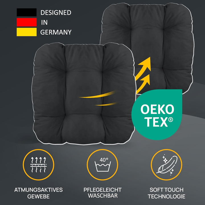 LILENO HOME 2er Set Stuhlkissen Schwarz (38x38x8 cm) - Sitzkissen für Gartenstuhl, Küche oder Esszim