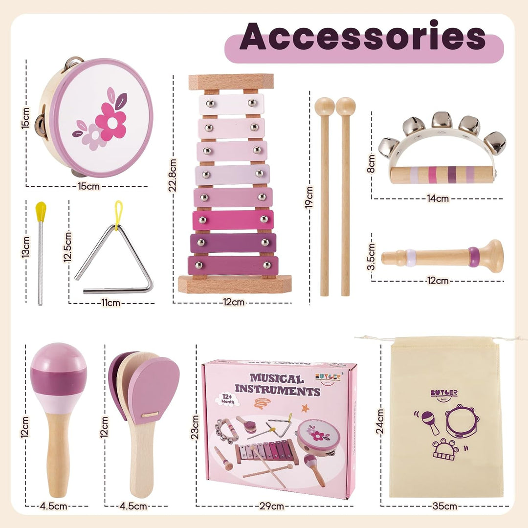BUYGER Musikinstrumente für Kinder aus Holz ab 1 Jahre, mit Xylophon Schlagzeug, Baby Percussion Ins