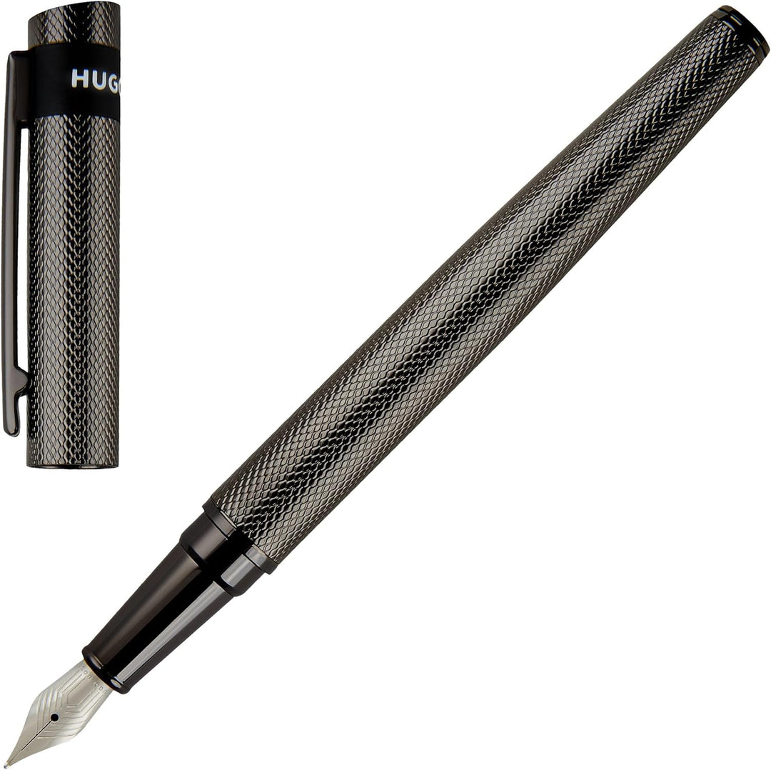 Hugo Boss Loop Diamond Füllfederhalter aus Messing in der Farbe Gun, Länge: 14,7cm, Federstärke: M,