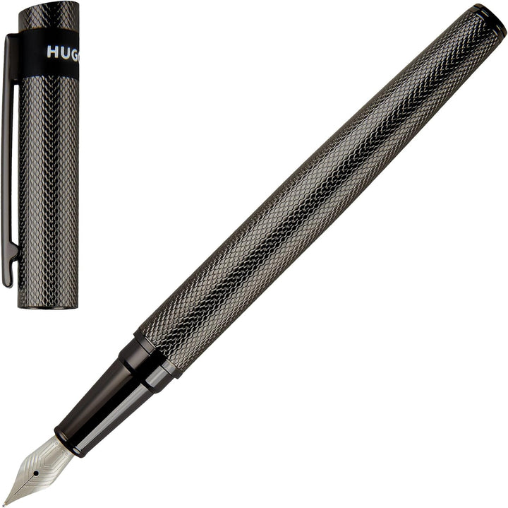 Hugo Boss Loop Diamond Füllfederhalter aus Messing in der Farbe Gun, Länge: 14,7cm, Federstärke: M,