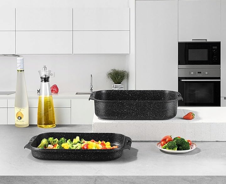ZILNER Universalbräter Gourmet Granit – hochwertiger Bräter mit Deckel, ideal zum Schmoren, Grillen