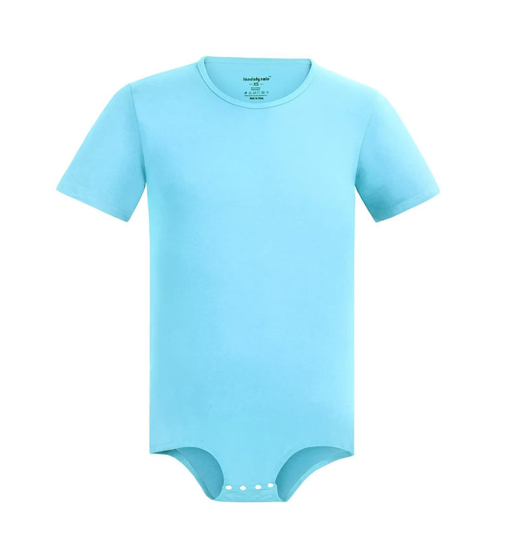 Landofgenie Männer Kurzarm Strampler Pyjama Bodysuit One Piece Strampler Hellblau 3XL, Hellblau 3XL