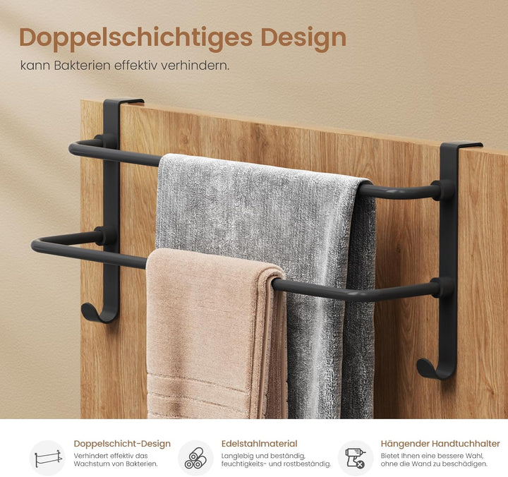 EMKE Handtuchhalter ohne Bohren, Edelstahl Handtuchhalter mit Haken, 2 Stangen Rostfrei Handtuchstan