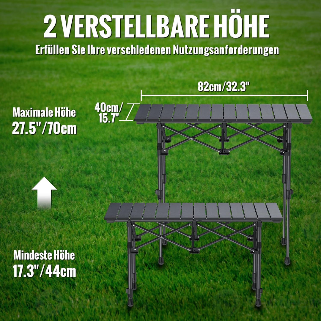 GARLLEN Campingtisch klappbar, 82x40cm & 2 Höhenverstellbar(44/70cm), Aufrollbare Tischplatte, abneh