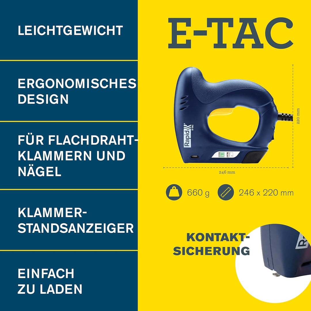 Rapid E-Tac Elektrotacker & Nagler für Holz, Polsterung & Heimwerkerarbeiten - Leichtes, ergonomisch