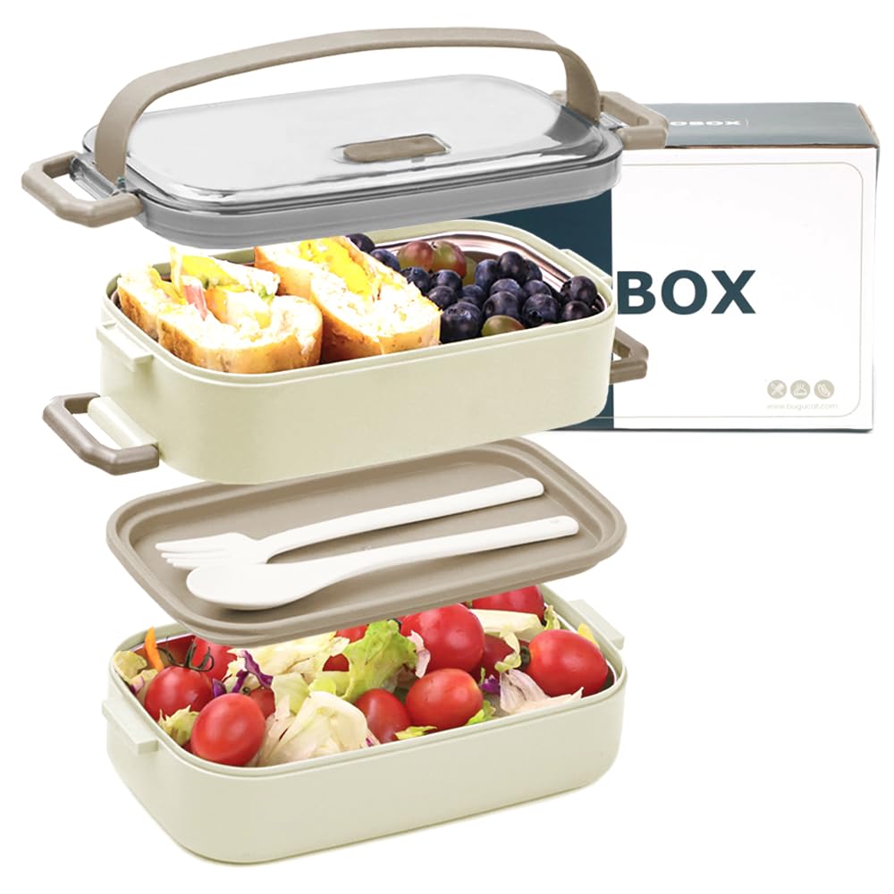 Bugucat Lunchbox Edelstahl 1100ML,Bento Box Brotdose Auslaufsicher Luftdichte Brotzeitbox mit Fächer