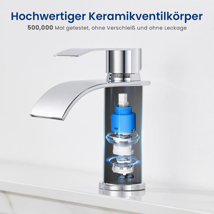 CECIPA Waschtischarmaturen Chrom, Edelstahl Einhandmischer Armatur Badezimmer, Wasserhahn Bad mit Au