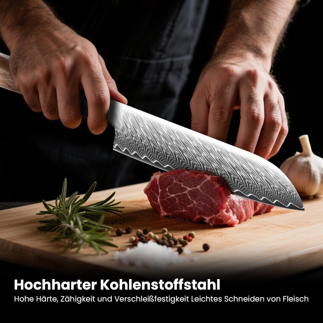 KAZUSHI Santoku Messer 19cm, Japanischem VG-10-Stahl Ergonomischer Griff | Profi Santoku Küchenmesse