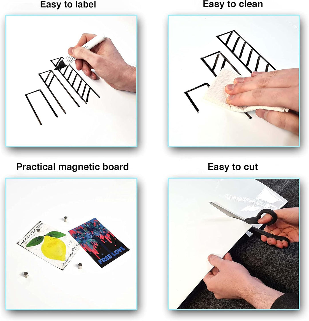 Queence Whiteboardfolie, 50 x 50 cm Magnetisch Selbstklebend inkl. Neodym-Magnete | Memoboard | Whit