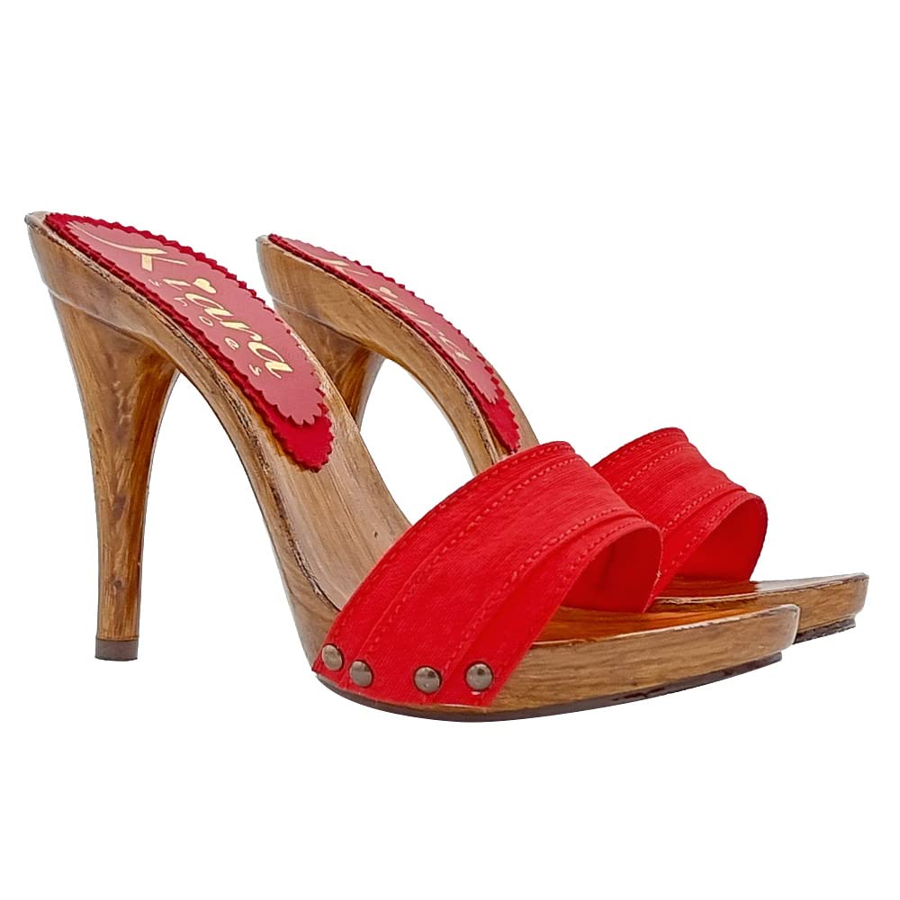 Damen-Clogs mit Stoffband aus rot - KM7101 ROSSO (42 EU, ROT) 42 EU Rot, 42 EU Rot