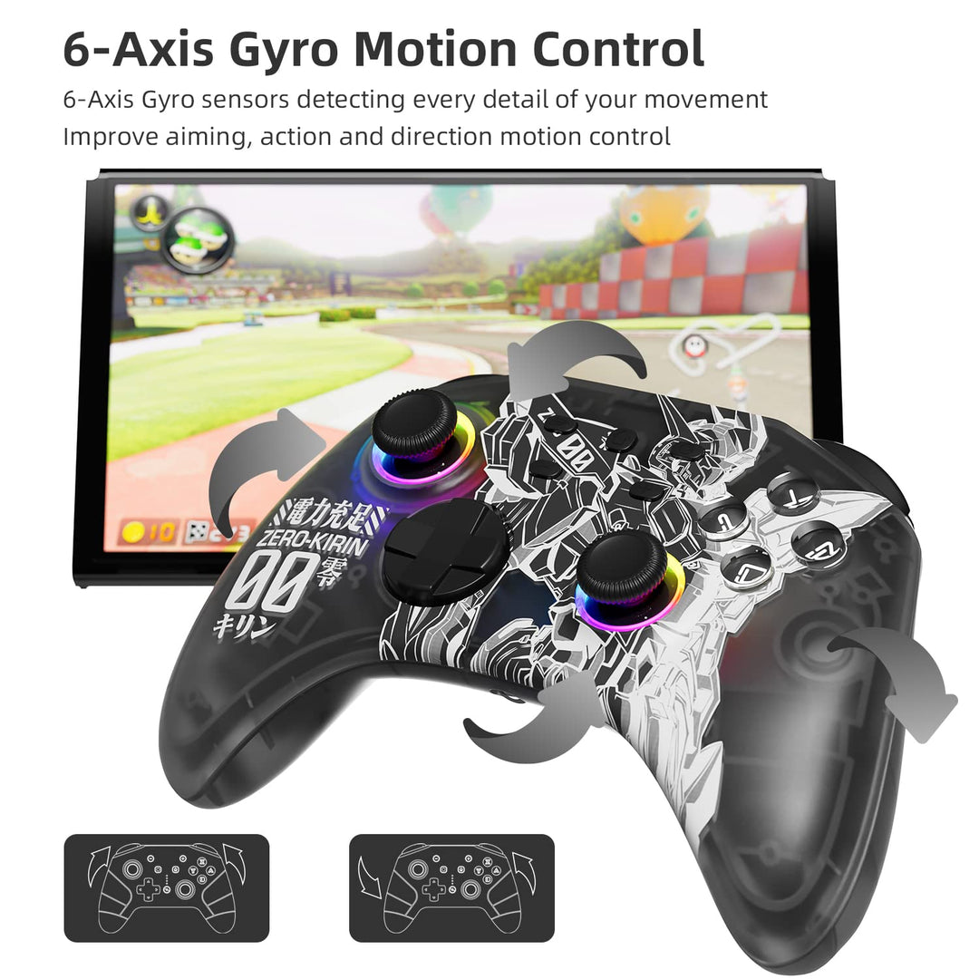 Mytrix Wireless Controller für Nintendo Switch mit RGB Optik Joystick, Mecha-Muster Pro Controller f