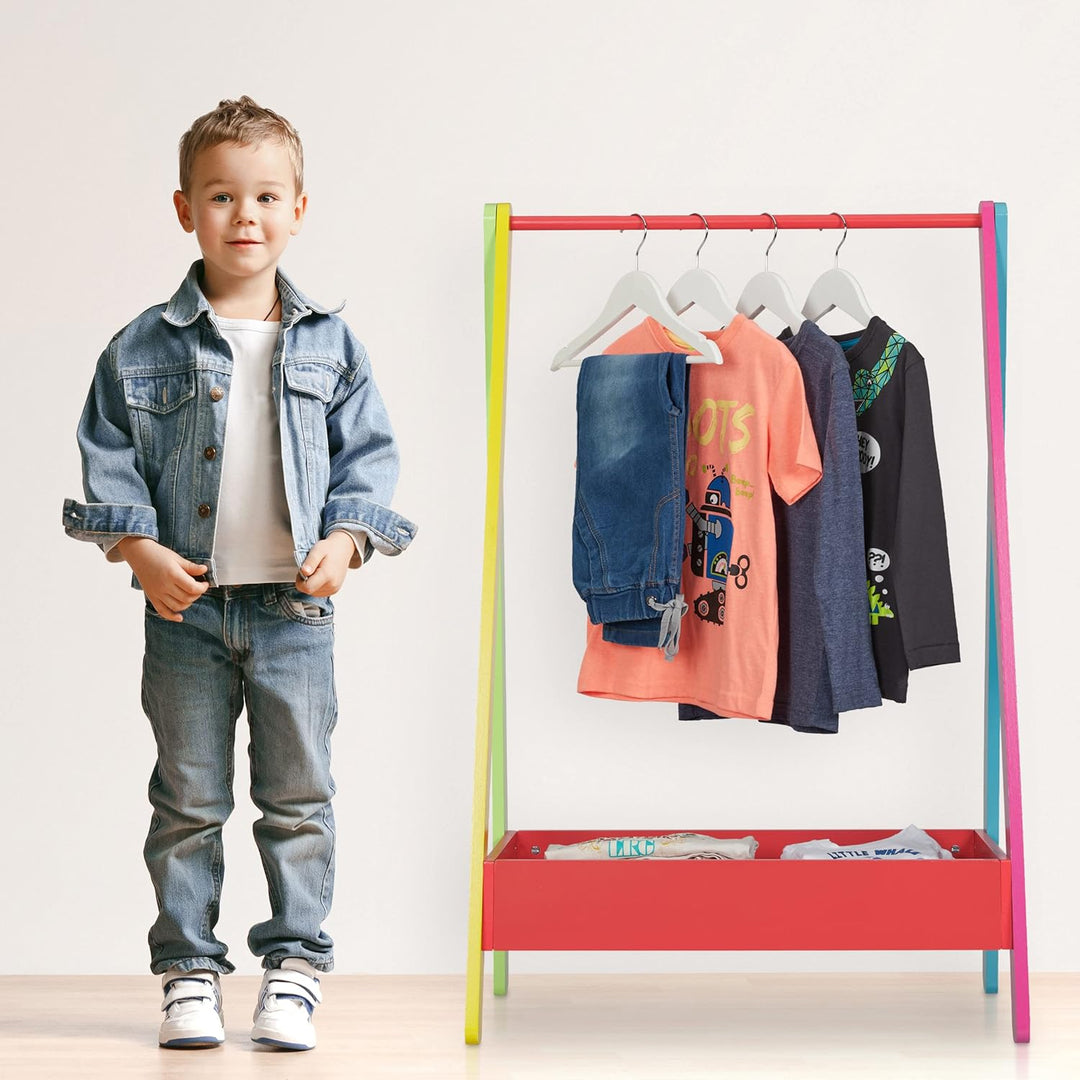 Relaxdays Kinder Kleiderständer, Kleiderstange für Kinderzimmer, mit Ablage, HBT: 99x64,5x42 cm, Kin