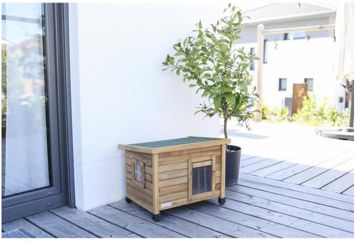 Kerbl Katzenhaus Rustica aus Holz, Schwingtüre mit Lamellen, Plexiglasfenster, Höhenverstellbare Kun