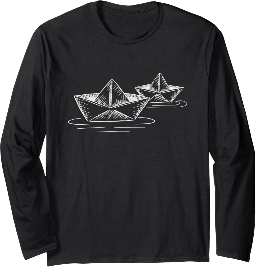 Papier Boot im Meer Segelboot Papierboot im Wasser Segler Langarmshirt