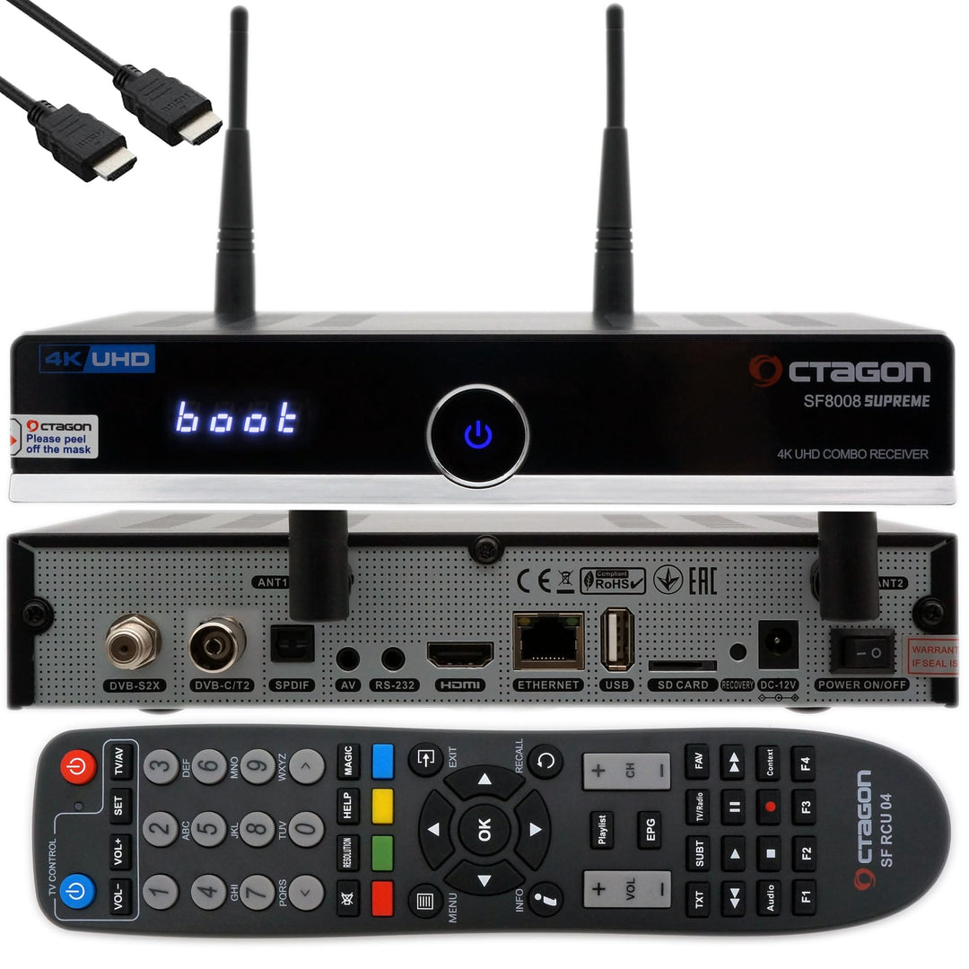 OCTAGON SF8008 4K UHD HDR Combo Receiver 1x DVB-S2X & 1x DVB-C/ DVB-T2 - Satellit, Kabel/ terrestris