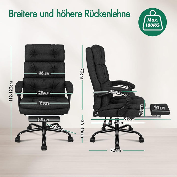 ALFORDSON Bürostuhl, zweischichtiger Schreibtischstuhl mit 150° Neigung und 360° Drehung, Drehstuhl