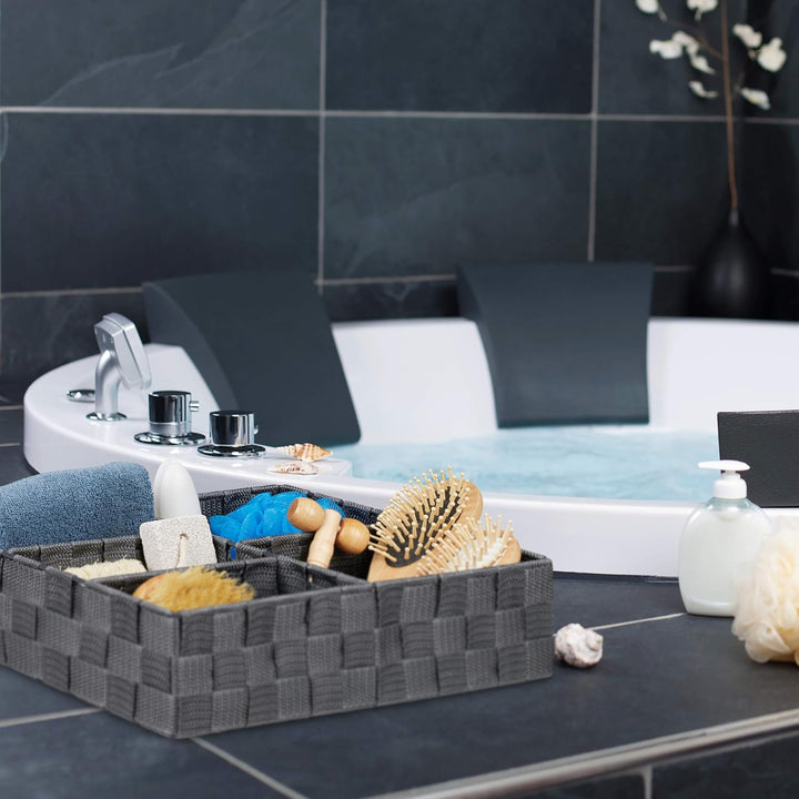 Relaxdays Aufbewahrungskorb, 5 Fächer, eckig, geflochten, PP-Kunststoff, Badezimmer Aufbewahrung, Or