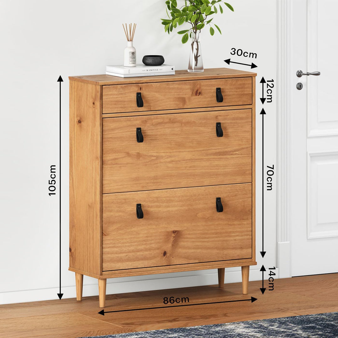 IDIMEX Schuhkipper MIKKA 2 Klappen 1 Schublade - eichefarben, schmaler Schuhschrank, Schuhaufbewahru