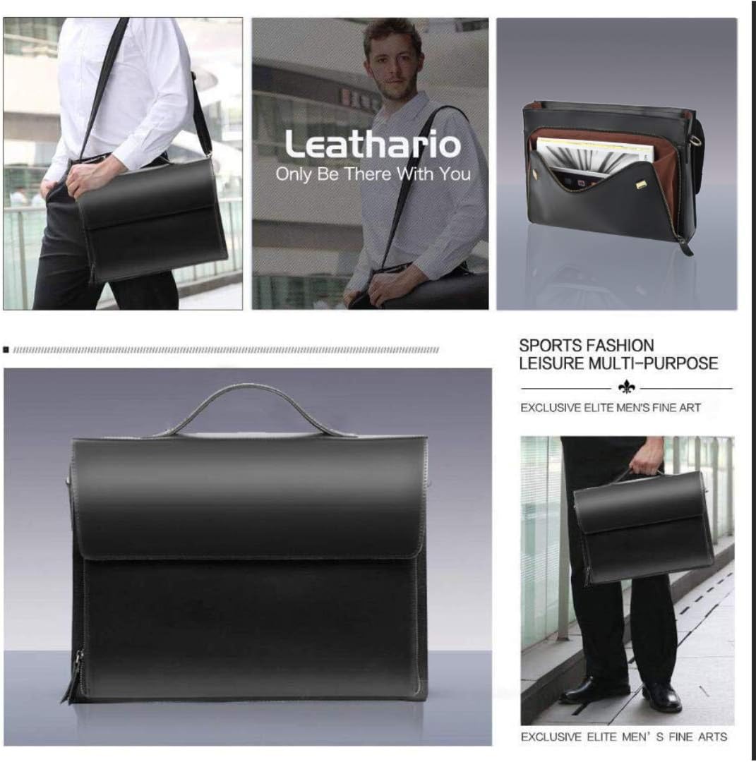 Leathario Aktentasche Herren Leder Laptoptasche 15.6 Zoll Businesstasche Herren Arbeitstasche Umhäng