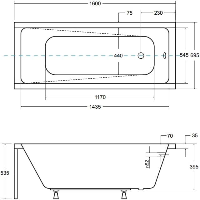 BADLAND Badewanne Original Weiss Acryl Wanne Rechteck MODERN 160x70 KOMPLETTSET SET + Füssen und Exk