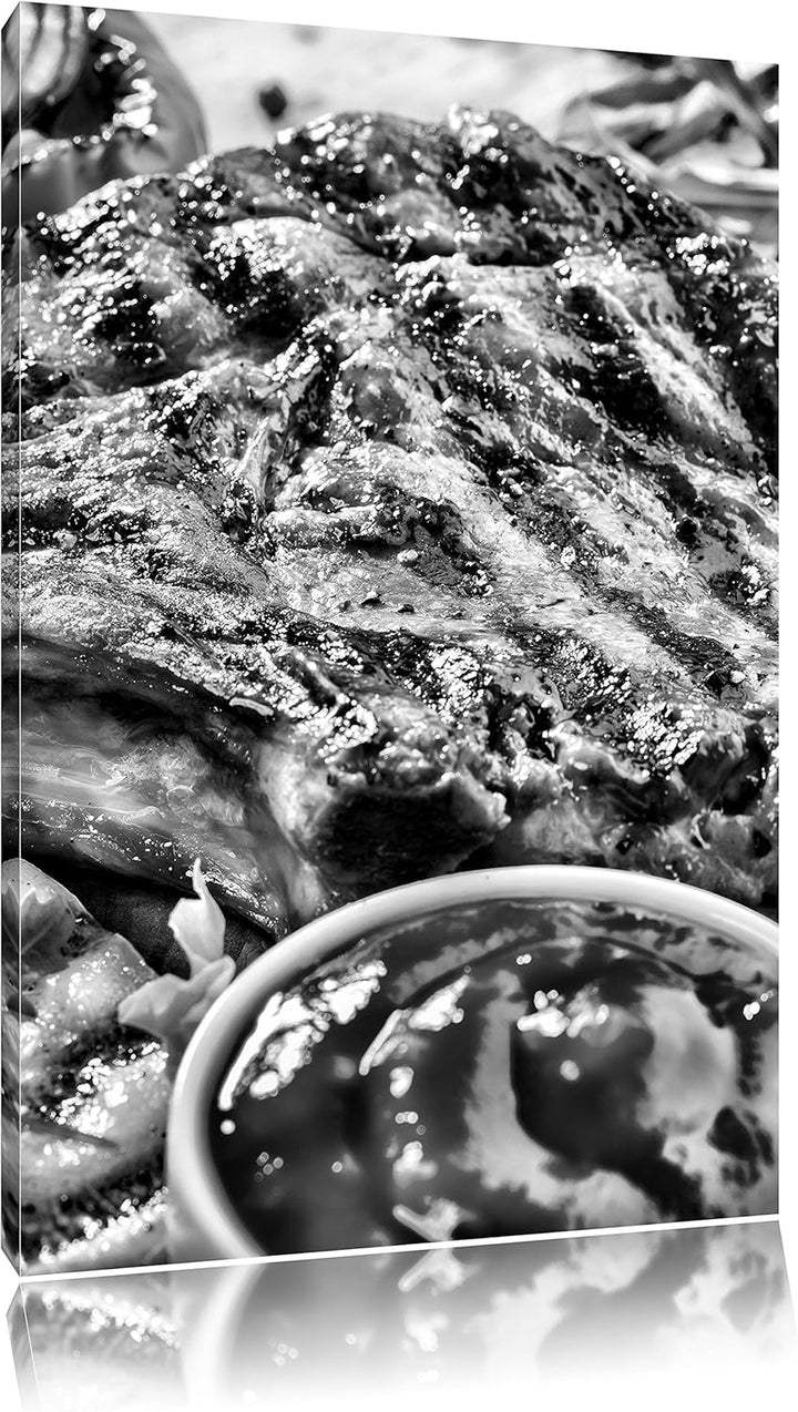 Pixxprint Monocrome, Gegrilltes Steak, Format: 100x70 auf Leinwand, 100x70