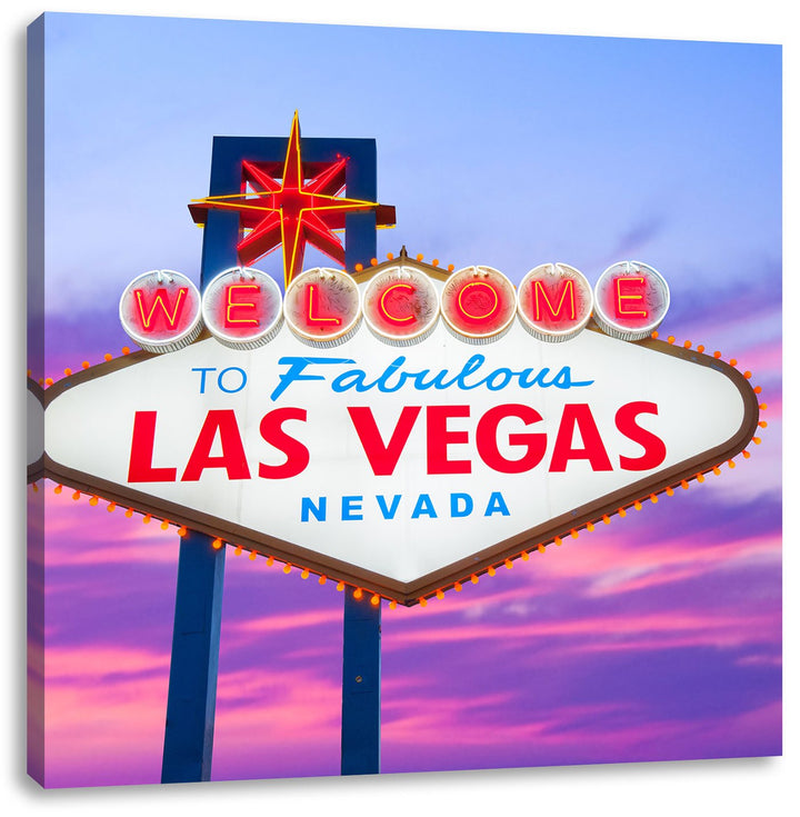 Pixxprint Las Vegas Ortsschild abends als Leinwandbild/Grösse: 70x70 cm/Wandbild/Kunstdruck/fertig b