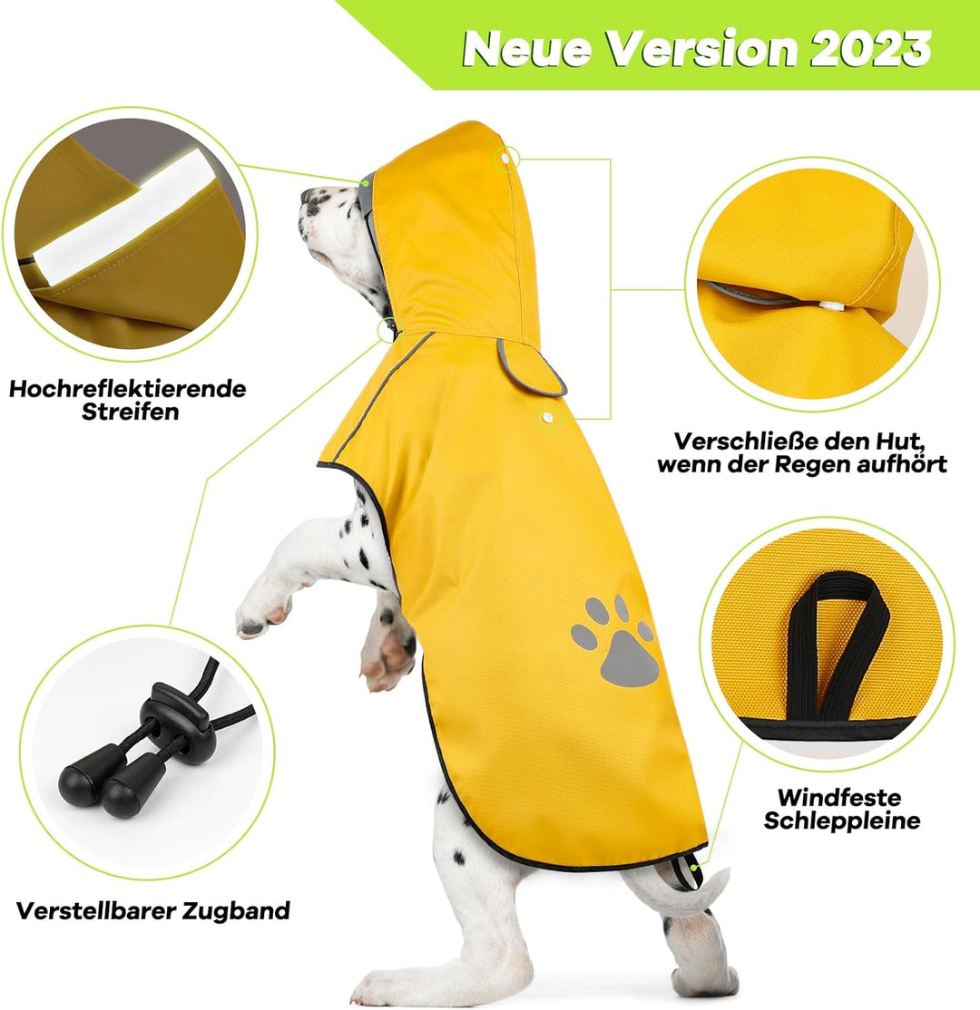 Regenmantel Hund DQGHQME Hunderegenmantel mit Reflexstreifen, Verstellbarer Regenjacke Hund, Hundema