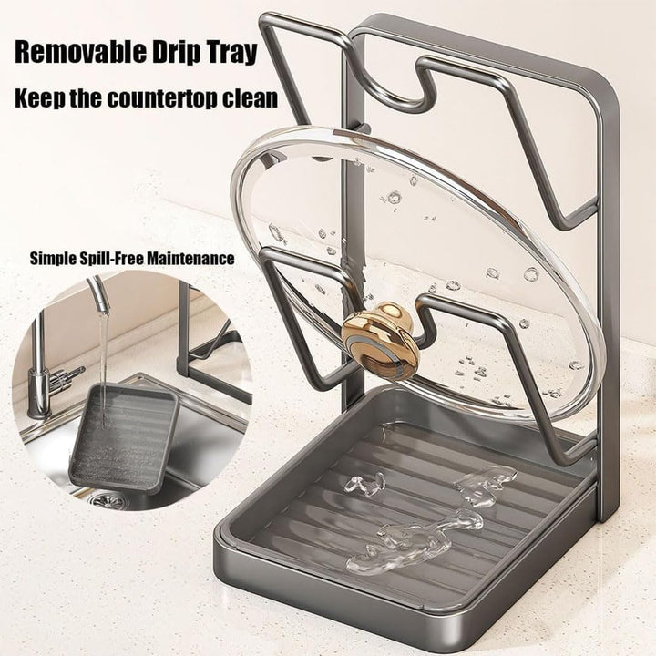 FARYODI Topfdeckel Organizer, Deckelhalter, Topfdeckelhalter mit Abnehmbarer Tropfschale, Platzspare
