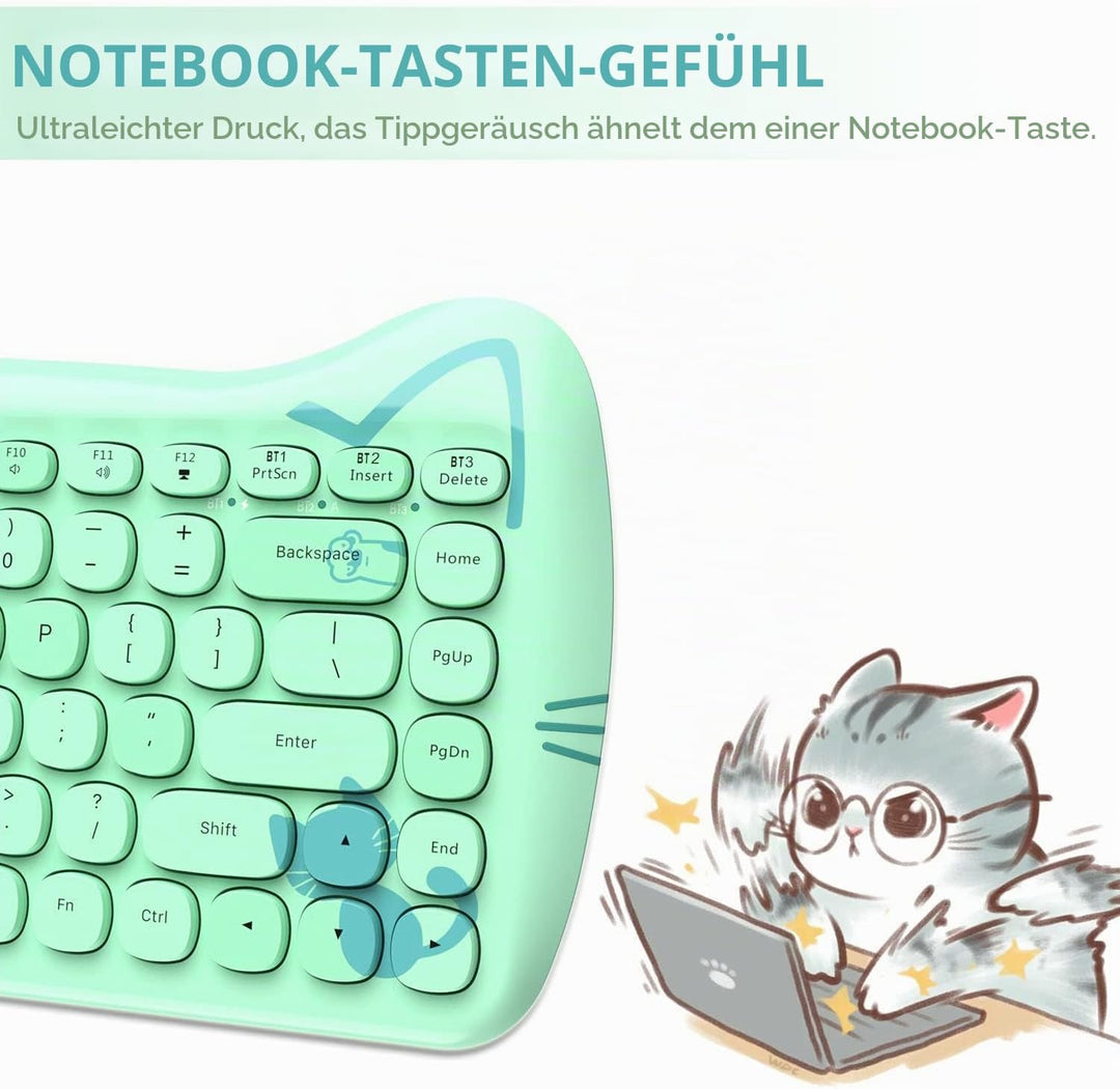 ZIYOU LANG 3060i Wireless Cute Computer Tastatur, Lovely Cat Retro Silent Slim Bluetooth Tastatur mi