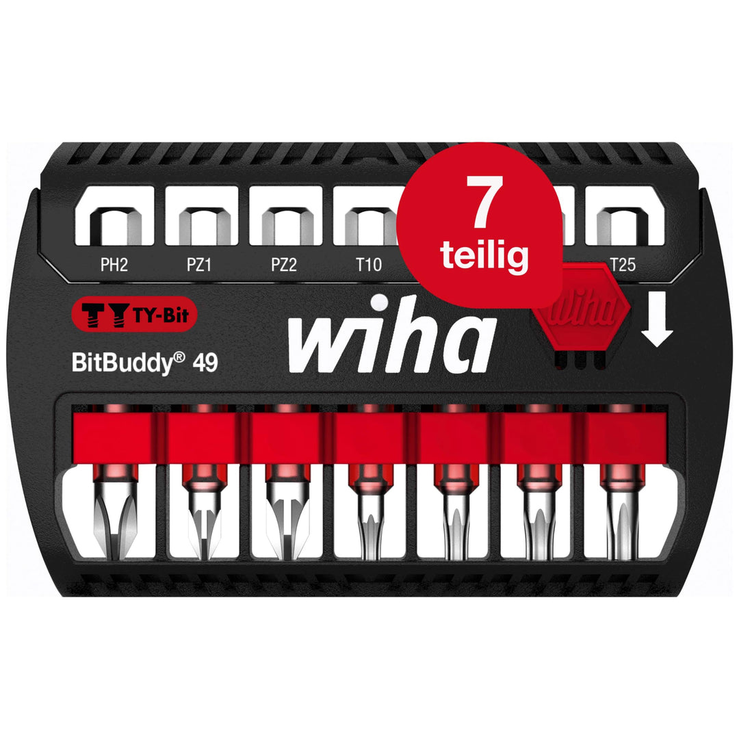 Wiha Bit Set BitBuddy 8-tlg. I TY-Bit 49 mm I PH, PZ, TORX 1/4" E6,3 I Zubehör für Schraubanwendunge