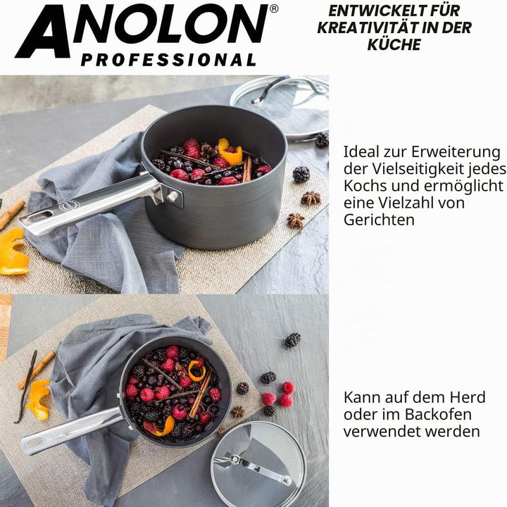 Anolon 3er Topfset - Professionelle Antihaftbeschichtung - Stielkasserolle 16/18/20cm mit Deckel - L