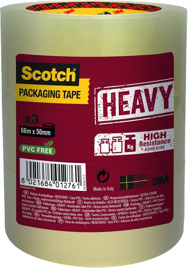 Scotch HV5066DB Handabroller HEAVY, 50 mm x 66 m, inklusiv 2 Rollen Klebeband, braun + HV5066FB Verp