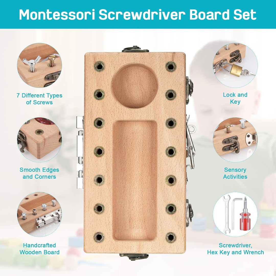 Zocipro Holz Montessori Schraubbrett für Kleinkinder, Montessori Busy Board Spielzeug ab 3 4 5 Jahre