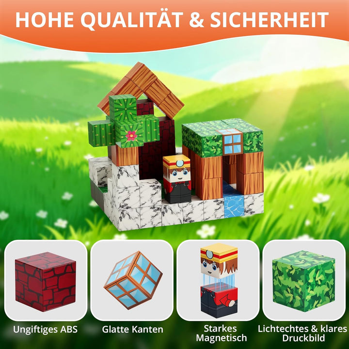 FUNYKICH Magnetische Bausteine, 100PCS Magnetbausteine Bauwelt Magnetspielzeug für ab 3-10 Jahren Ju