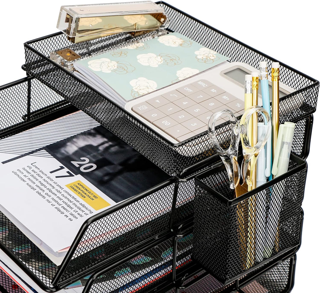 EXERZ Papierablage, 6 Stück, einschliesslich 4 x stapelbarer Sortierer, 1 x oberes Tablett, 1 x seit