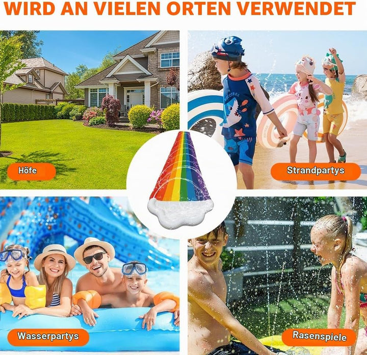 480x140 cm Wasserrutsche Garten für Kinder, Doppelte Wasserrutschmatte mit Bodyboards, Wasserrutsche