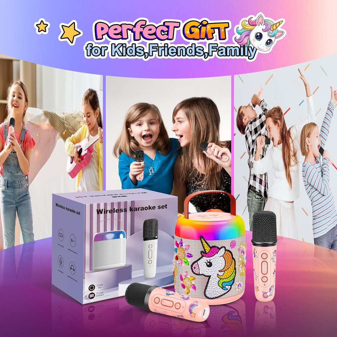 Karaoke Maschine mit 2 Mikrofon Kinder, Einhorn Geschenke für Mädchen Geschenk Mädchen 3-12 Jahre, T