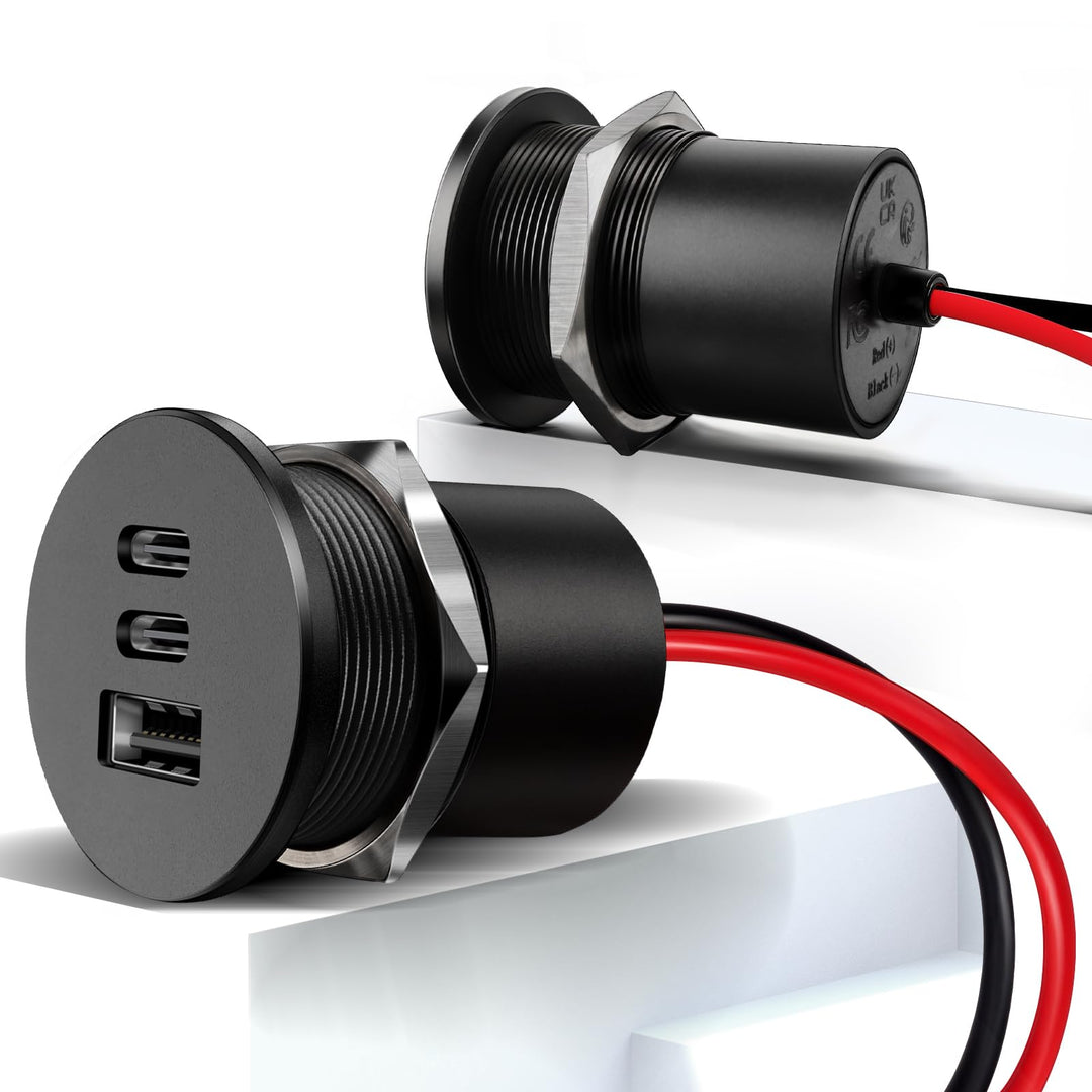 acegoo USB C Steckdose 12V Aluminium, Dual Typ C PD 20W &amp; QC 18W | KFZ 12 Volt Buchse Dose Einbau Ad