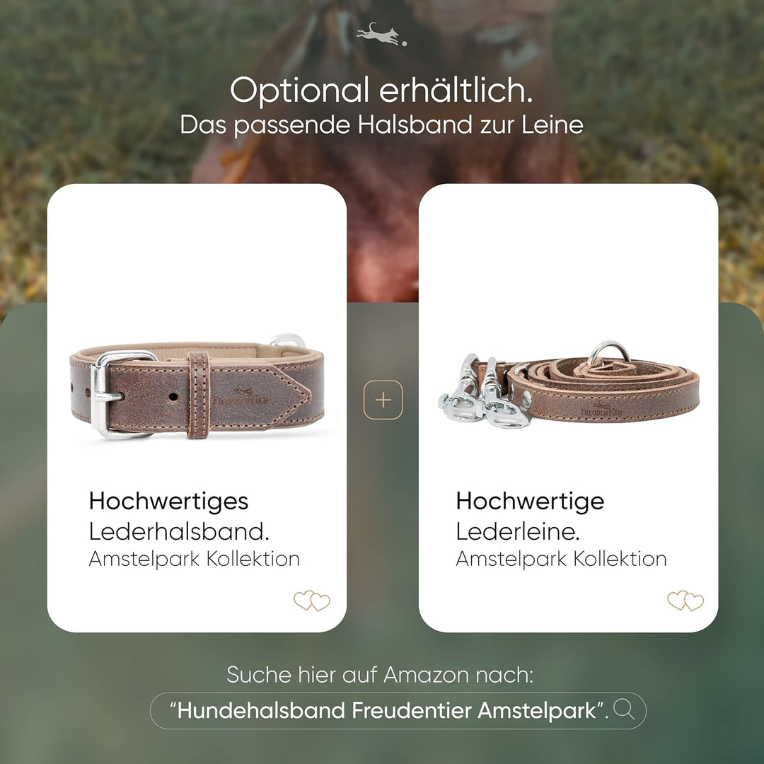 FREUDENTIER® Hundeleine aus zertifiziertem Leder 2m, 3-Fach verstellbare Führleine, liebevoll in Hol